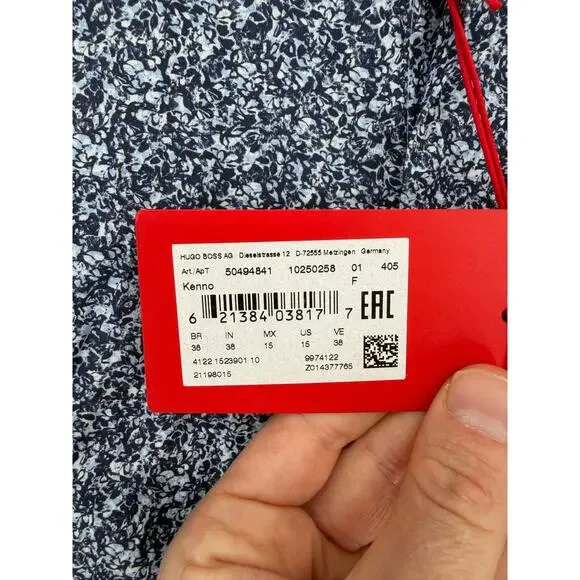 NWT Hugo Boss Kenno Dark Blue Cotton Floral Slim Fit Dress Shirt Size US 15 - Picture 4 of 12